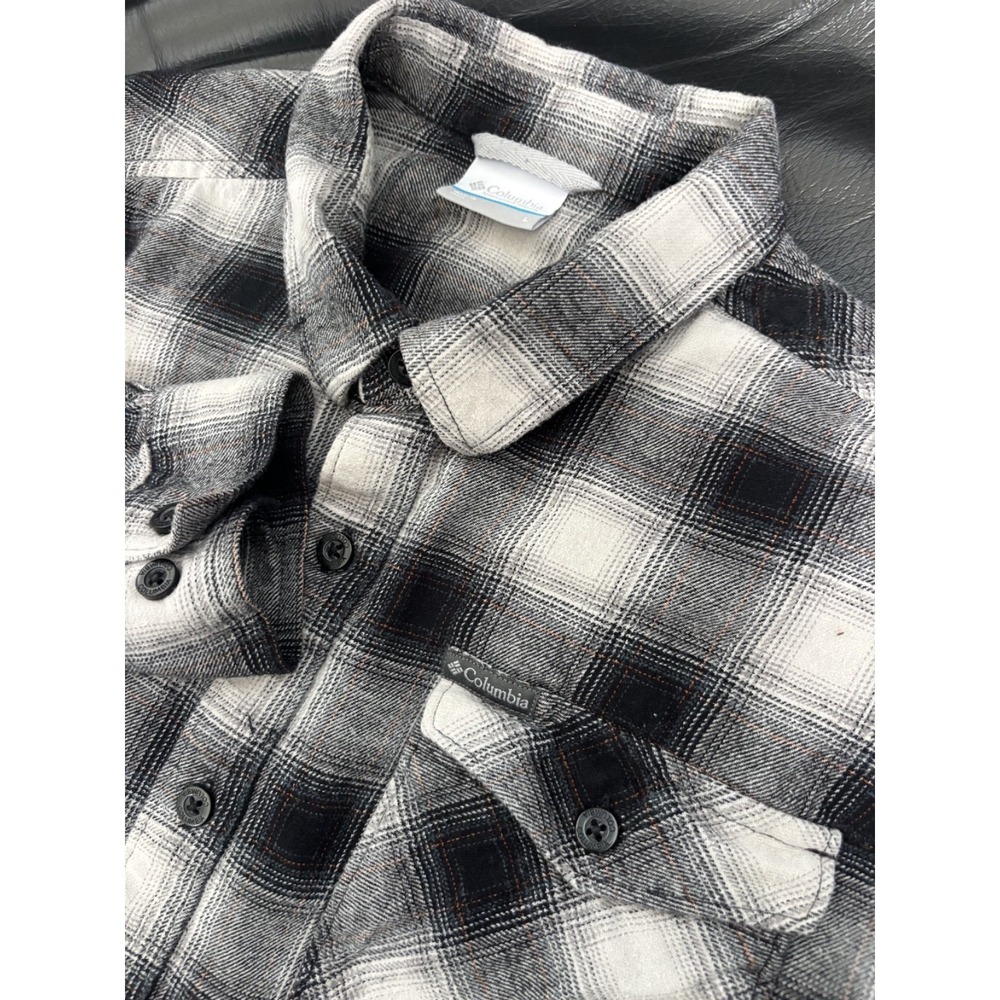 Colombia Flannel Shirt Button Down Long Sleeve Black/Gray/White Plaid Mens L